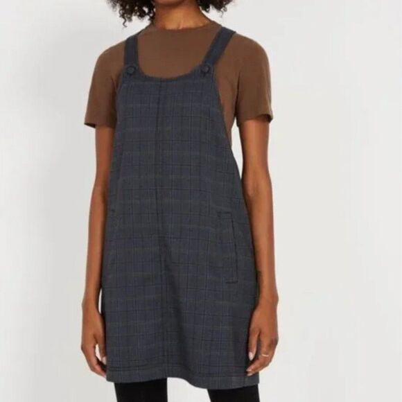 FRANK & OAK Grey Plaid Houndstooth Pinafore Jumper Mini Dress - Picture 1 of 14